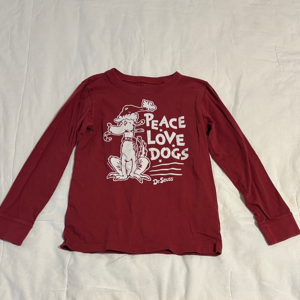 Life Is Good Red Long Sleeve Tee with Peace Love Dogs Graphic